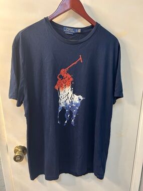 Polo by Ralph Lauren Classic Fit Navy Graphic Polo Player T-Shirt, Sz L